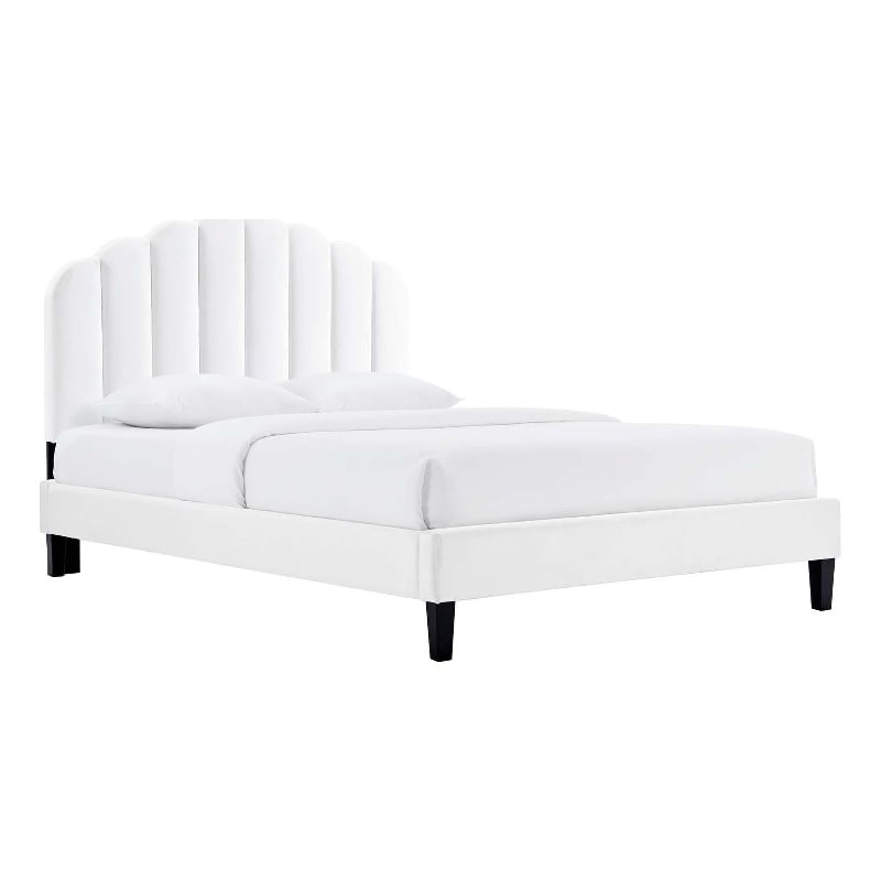 Modway Daisy Modern Performance Velvet Full Platform Bed in White