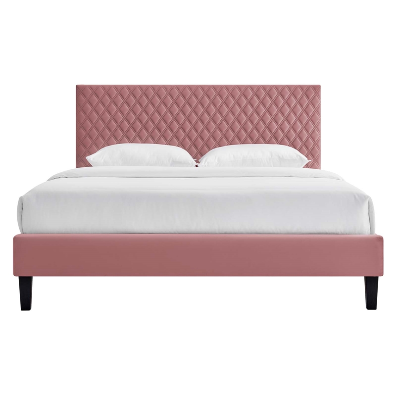 Modway Garcelle Modern Performance Velvet King Platform Bed in Dusty Rose Pink