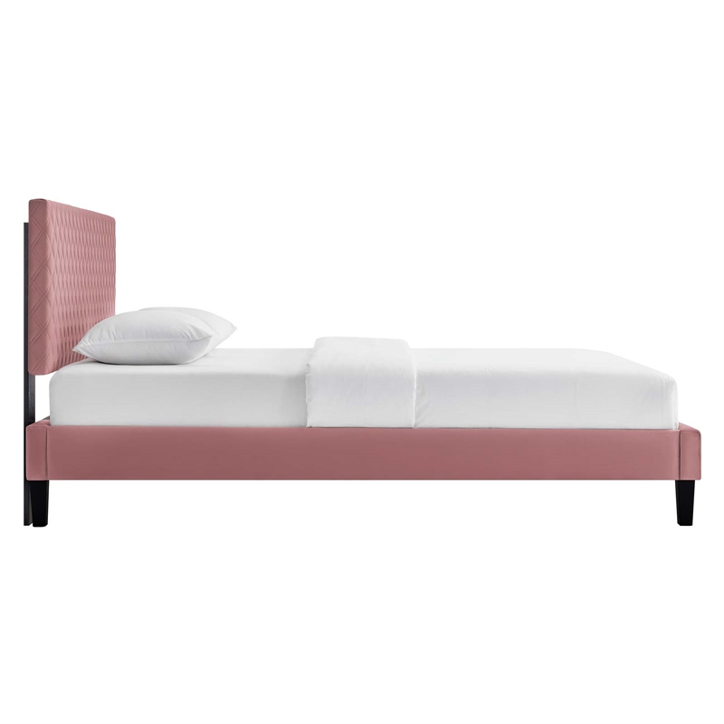 Modway Garcelle Modern Performance Velvet King Platform Bed in Dusty Rose Pink