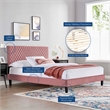 Modway Garcelle Modern Performance Velvet King Platform Bed in Dusty Rose Pink