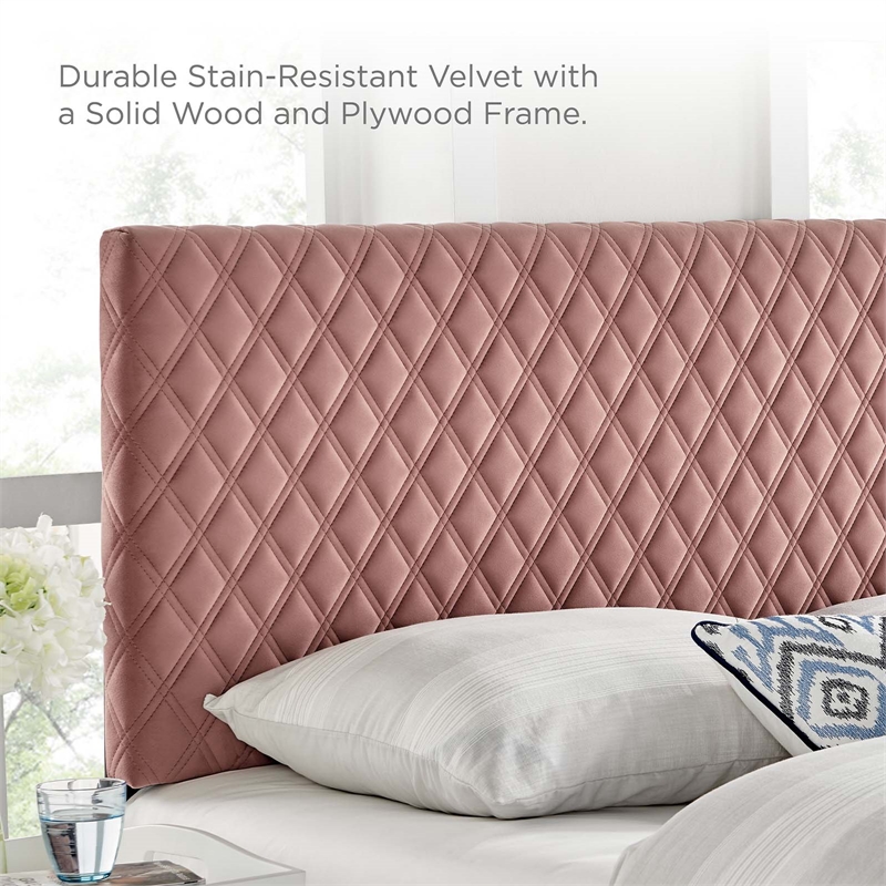 Modway Garcelle Modern Performance Velvet King Platform Bed in Dusty Rose Pink