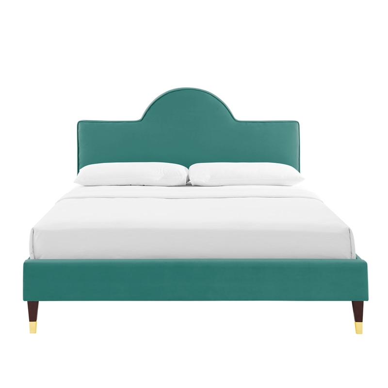 Modway Aurora Modern Style Performance Velvet Full Bed in Teal Blue