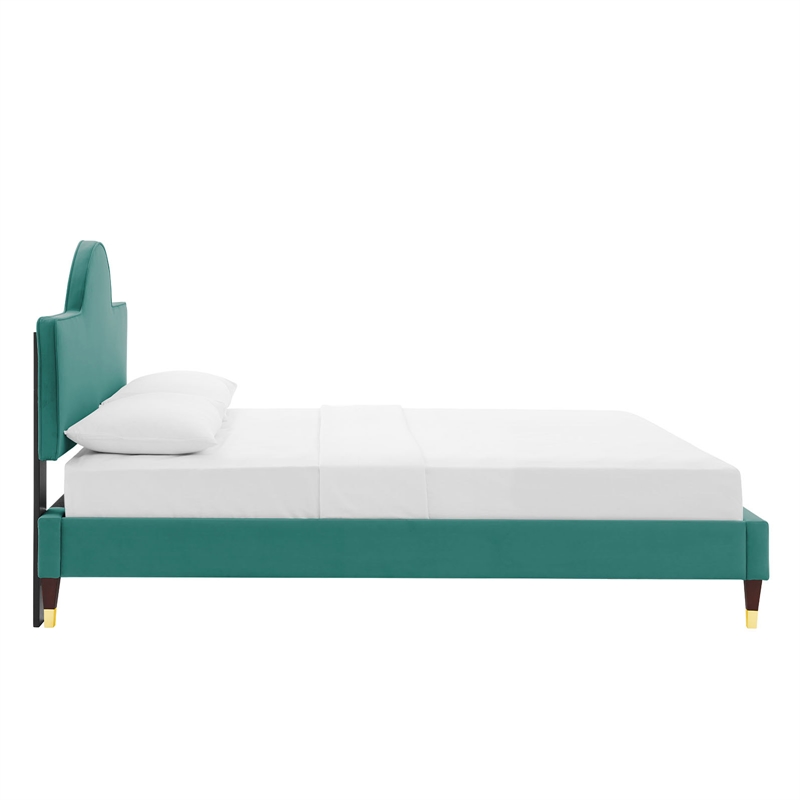 Modway Aurora Modern Style Performance Velvet Full Bed in Teal Blue