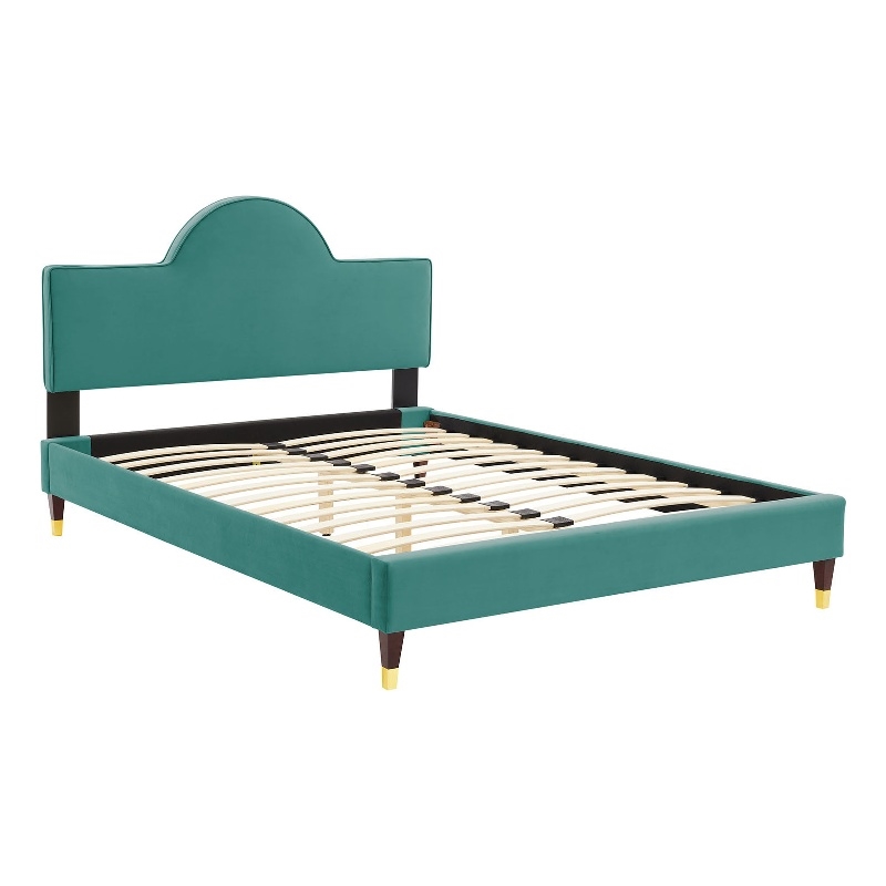 Modway Aurora Modern Style Performance Velvet Full Bed in Teal Blue