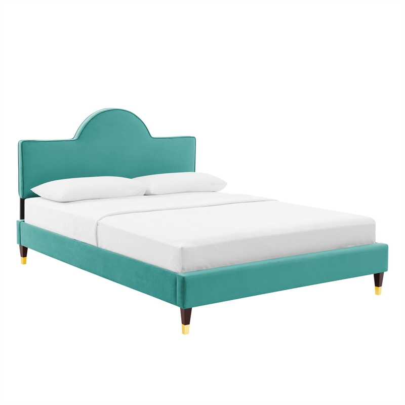 Modway Aurora Modern Style Performance Velvet Full Bed in Teal Blue