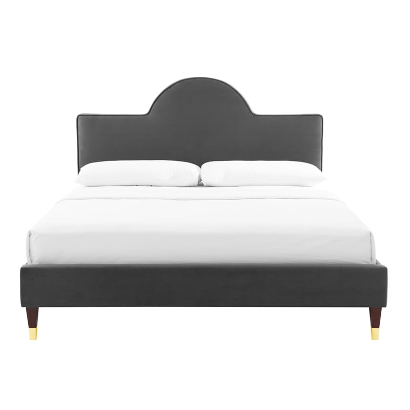 Modway Aurora Modern Style Performance Velvet King Bed in Charcoal