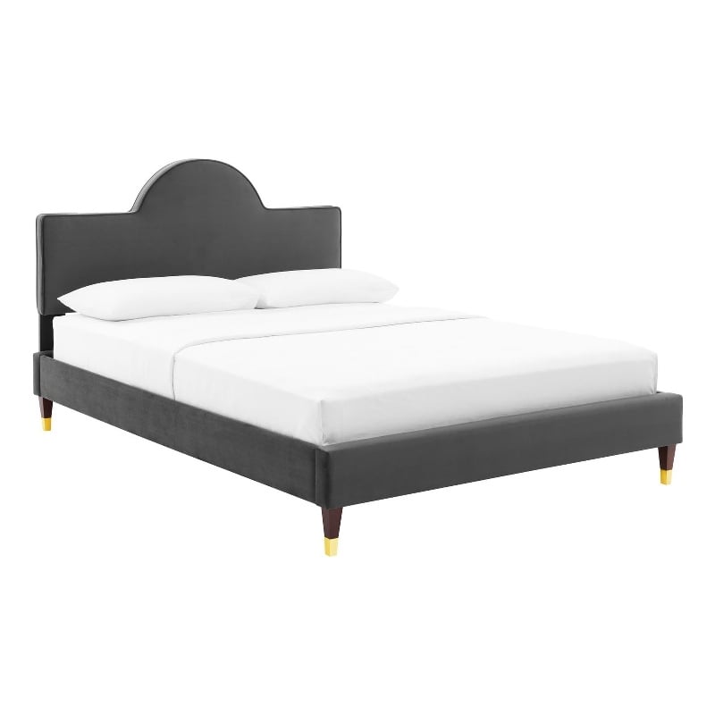 Modway Aurora Modern Style Performance Velvet King Bed in Charcoal