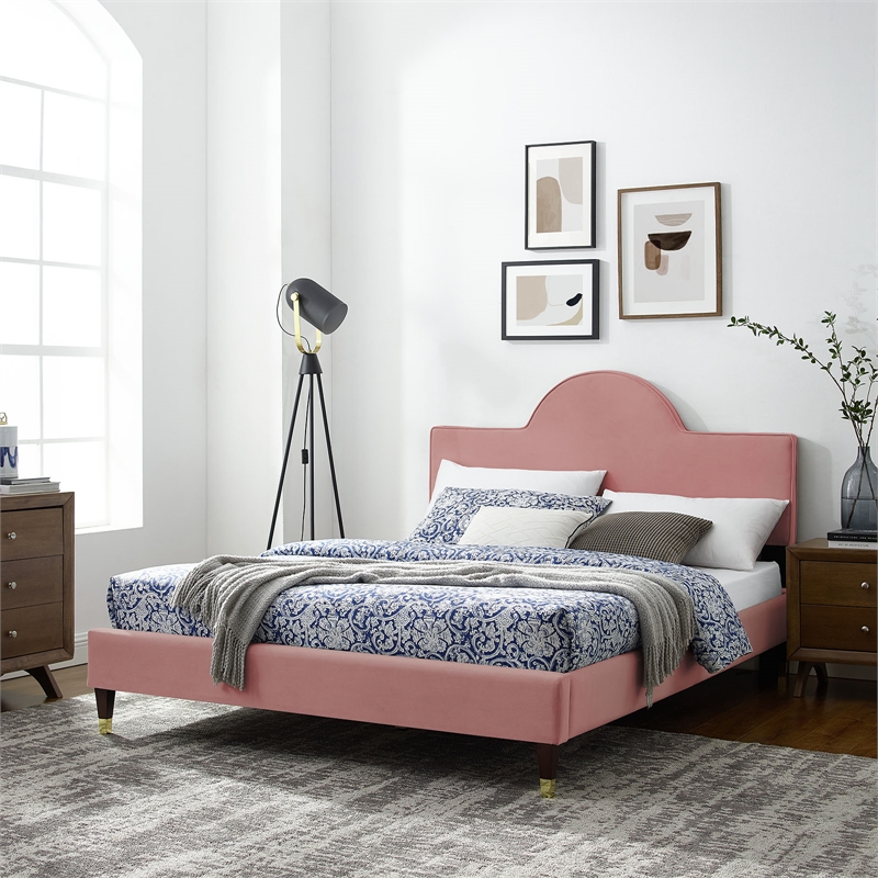 Modway Aurora Modern Style Performance Velvet King Bed in Dusty Rose Pink