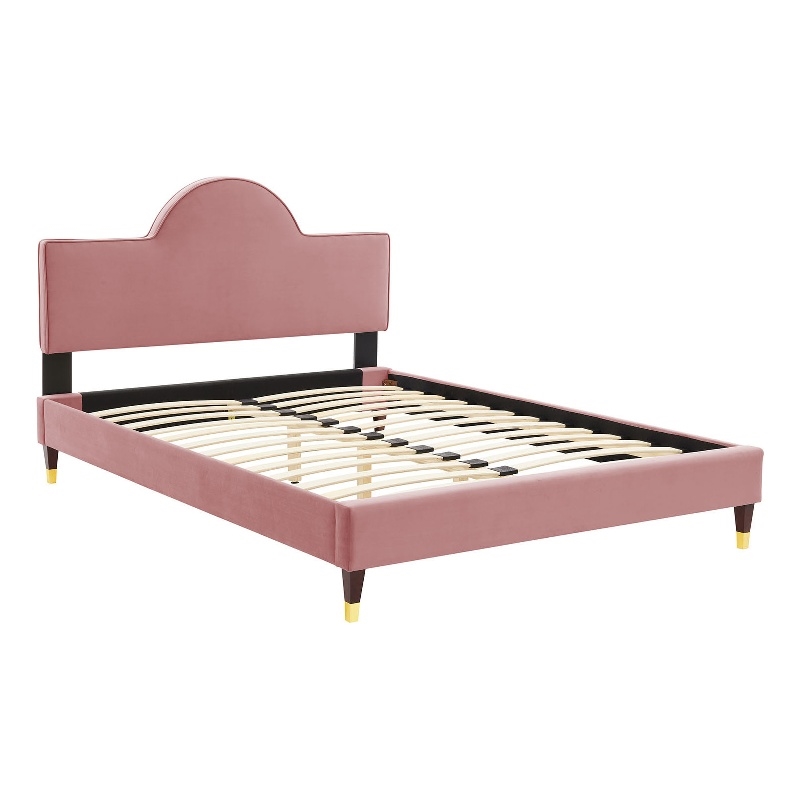 Modway Aurora Modern Style Performance Velvet King Bed in Dusty Rose Pink