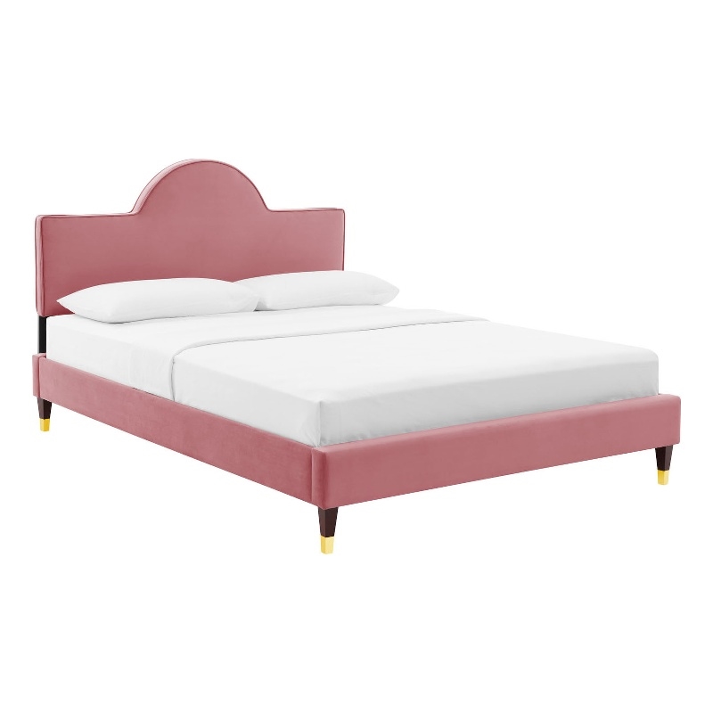 Modway Aurora Modern Style Performance Velvet King Bed in Dusty Rose Pink