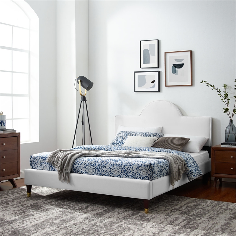 Modway Aurora Modern Style Performance Velvet King Bed in White