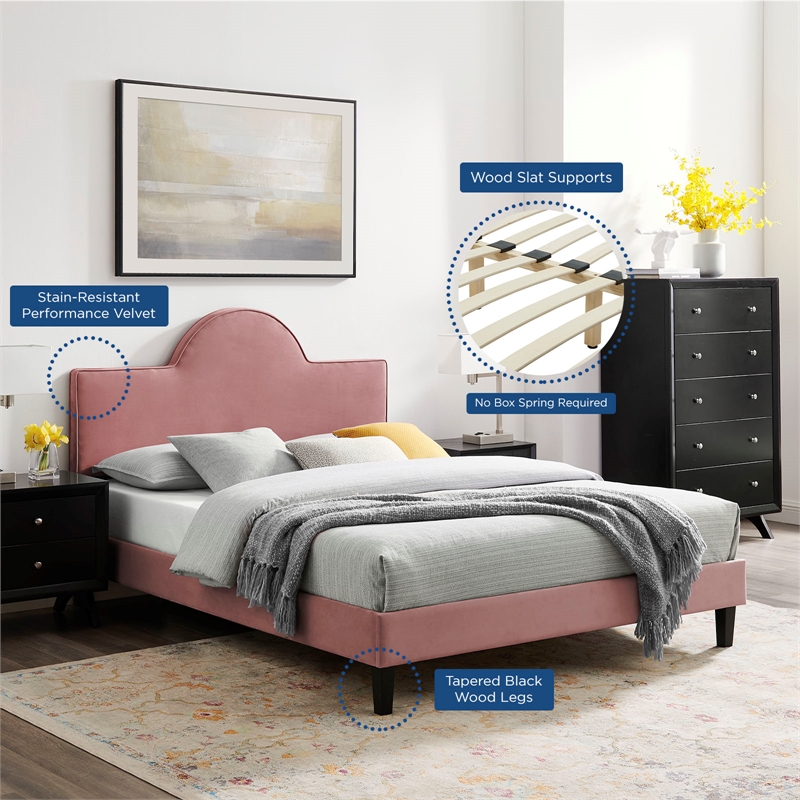 Modway Soleil Modern Style Performance Velvet Twin Bed in Dusty Rose Pink