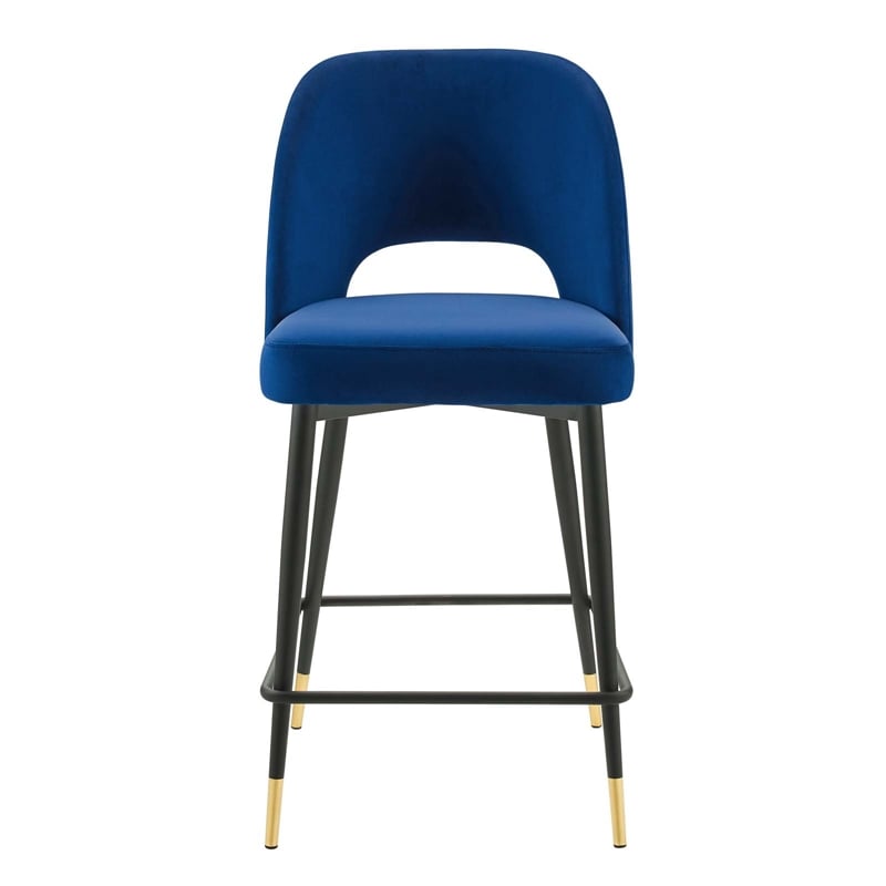 Modway Rouse Performance Velvet Counter Stool in Navy With Black Legs
