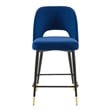Modway Rouse Performance Velvet Counter Stool in Navy With Black Legs