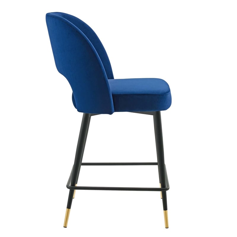 Modway Rouse Performance Velvet Counter Stool in Navy With Black Legs