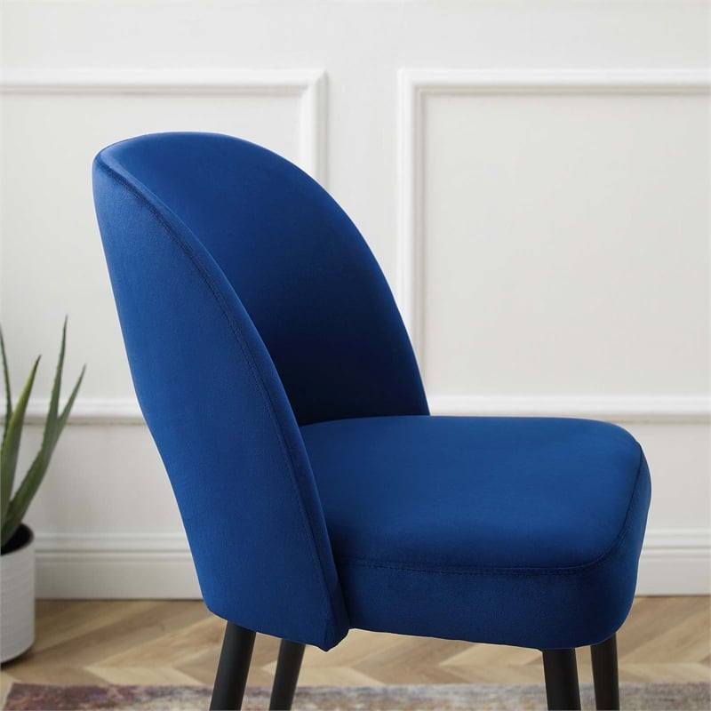 Modway Rouse Performance Velvet Counter Stool in Navy With Black Legs