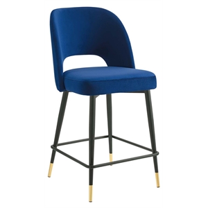 Modway Rouse Performance Velvet Counter Stool in Navy With Black Legs