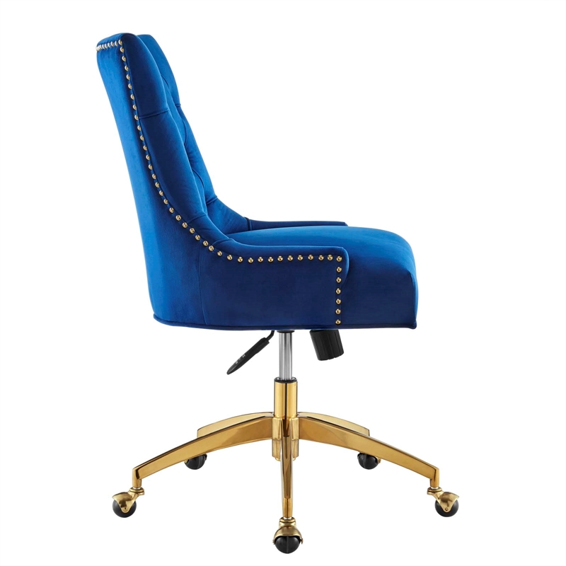 Modway Regent Modern Velvet Swivel Office Chair in Gold & Navy