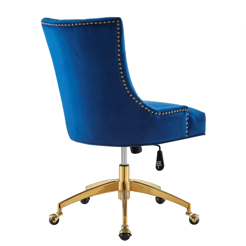 Modway Regent Modern Velvet Swivel Office Chair in Gold & Navy