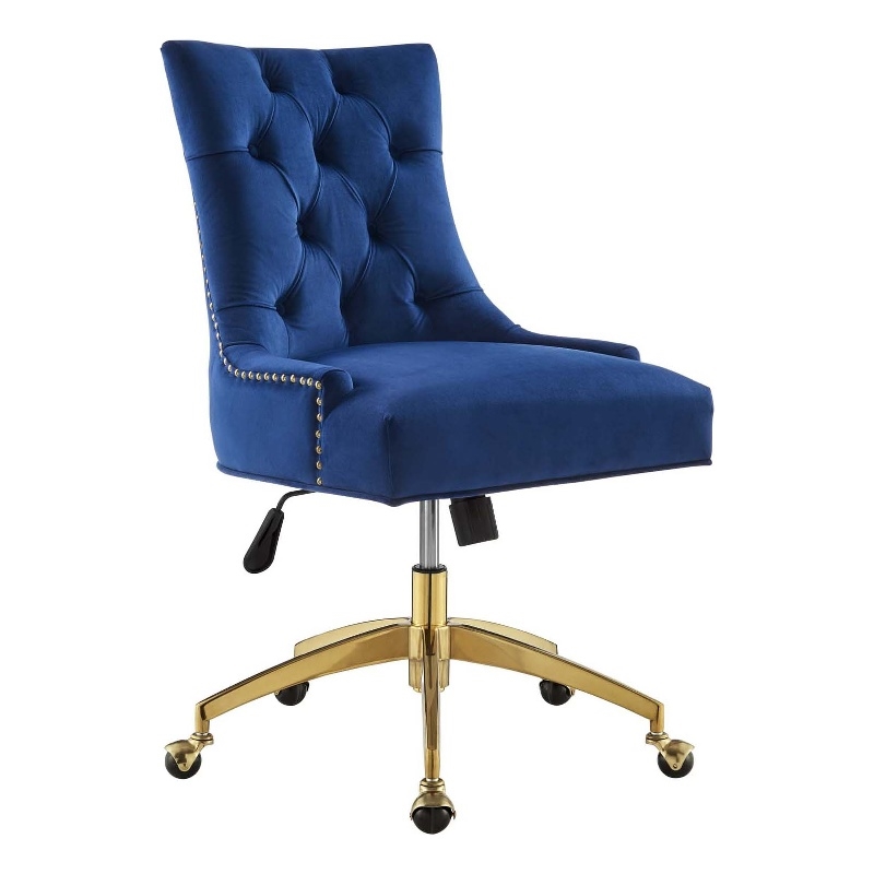 Modway Regent Modern Velvet Swivel Office Chair in Gold & Navy