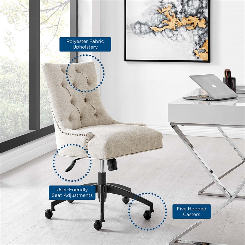 Modway Regent Tufted Back Modern Fabric Swivel Office Chair in Beige/Black