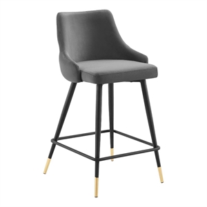Modway Adorn 25.5&quot Modern Style Performance Velvet Counter Stool in Gray