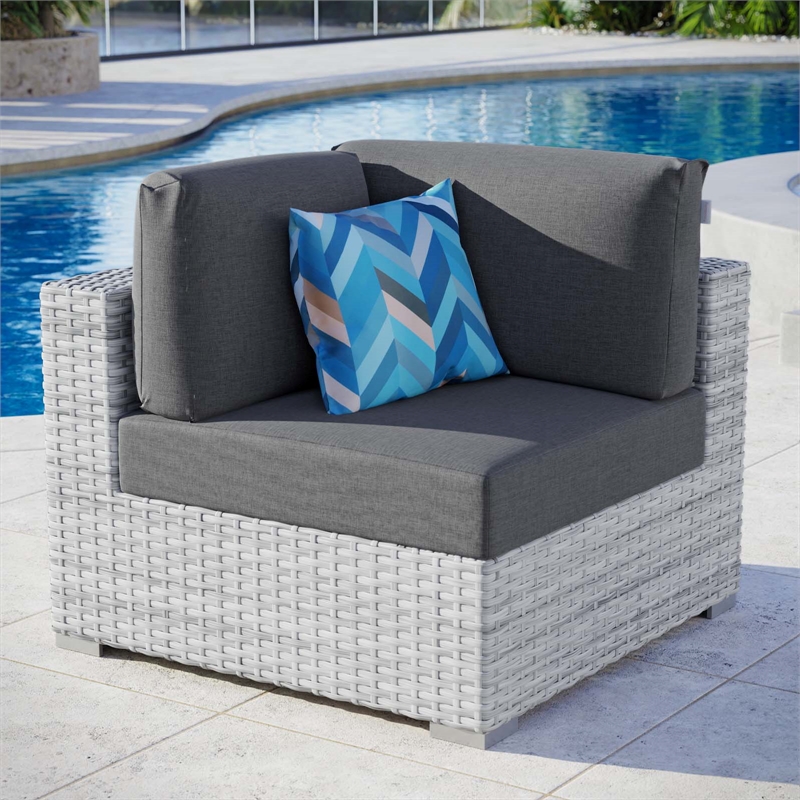 Modway Convene Modern Fabric Outdoor Patio Corner Chair in Light Gray/Charcoal