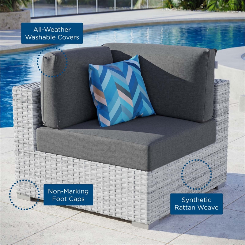 Modway Convene Modern Fabric Outdoor Patio Corner Chair in Light Gray/Charcoal