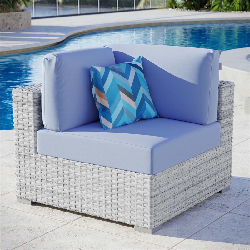 Modway Convene Modern Fabric Outdoor Patio Corner Chair in Light Gray/Light Blue