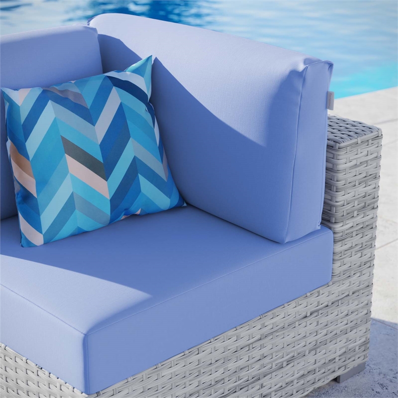 Modway Convene Modern Fabric Outdoor Patio Corner Chair in Light Gray/Light Blue