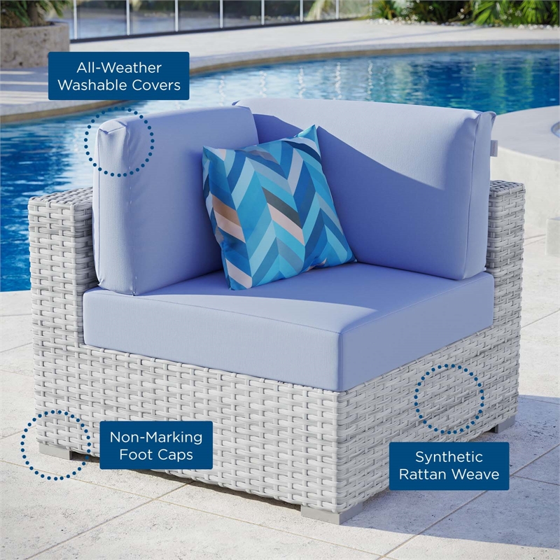 Modway Convene Modern Fabric Outdoor Patio Corner Chair in Light Gray/Light Blue