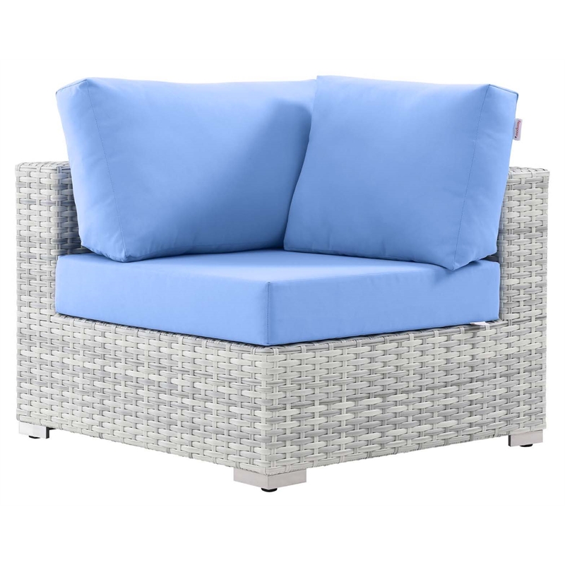 Modway Convene Modern Fabric Outdoor Patio Corner Chair in Light Gray/Light Blue