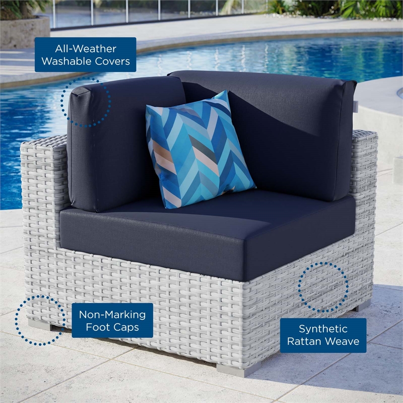 Modway Convene Modern Fabric Outdoor Patio Corner Chair in Light Gray/Navy