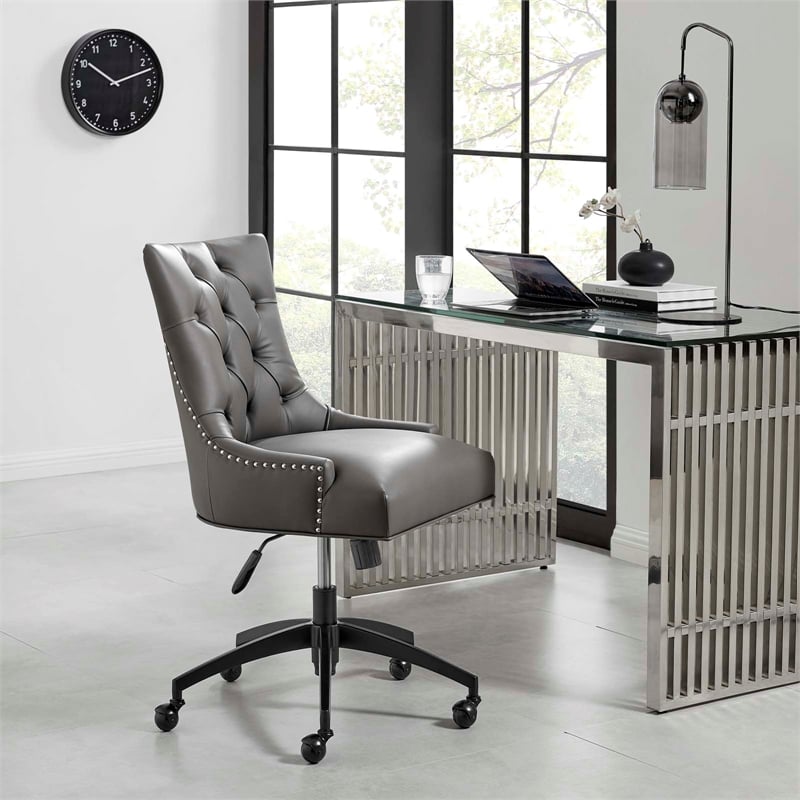 Modway Regent Tufted Back Modern Faux Leather Swivel Office Chair in Gray/Black