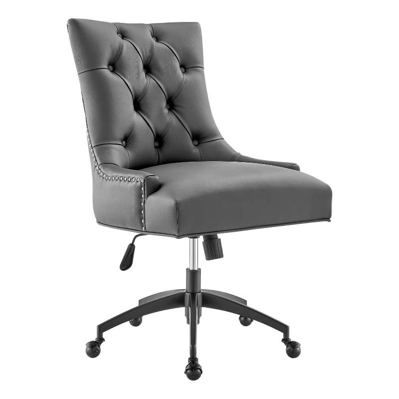 Modway Regent Tufted Back Modern Faux Leather Swivel Office Chair in Gray/Black