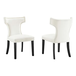Modway Curve 20.5&quot Velvet Dining Side Chairs in White/Black (Set of 2)
