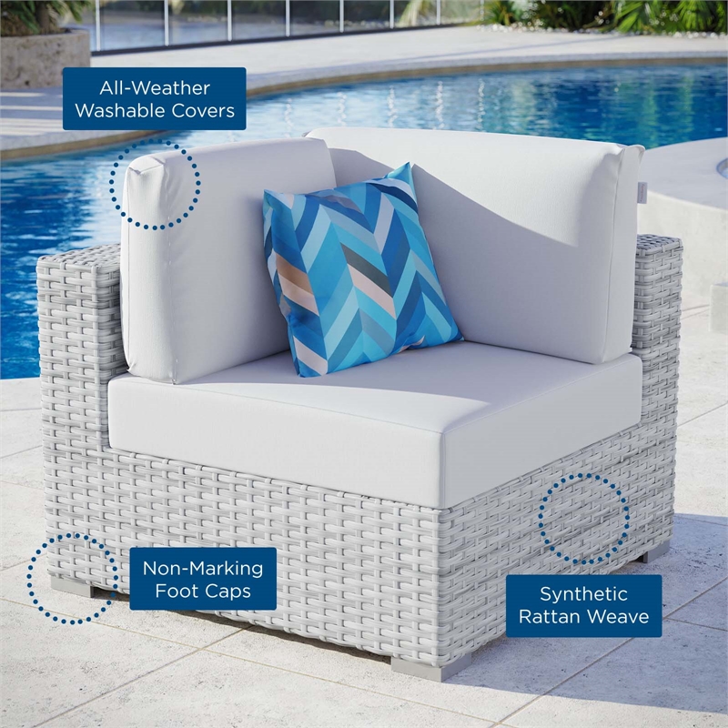 Modway Convene Modern Fabric Outdoor Patio Corner Chair in Light Gray/White