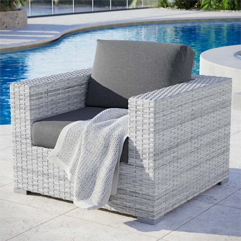 Modway Convene Modern Fabric Outdoor Patio Armchair in Light Gray/Charcoal
