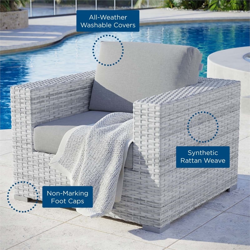 Modway Convene Modern Fabric Outdoor Patio Armchair in Light Gray