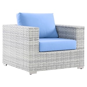 Modway Convene Modern Fabric Outdoor Patio Armchair in Light Gray/Light Blue