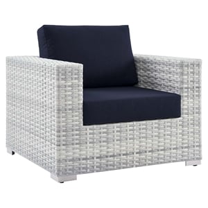 Modway Convene Modern Fabric Outdoor Patio Armchair in Light Gray/Navy