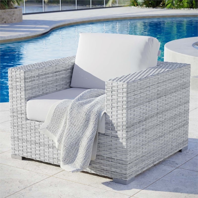 Modway Convene Modern Fabric Outdoor Patio Armchair in Light Gray/White