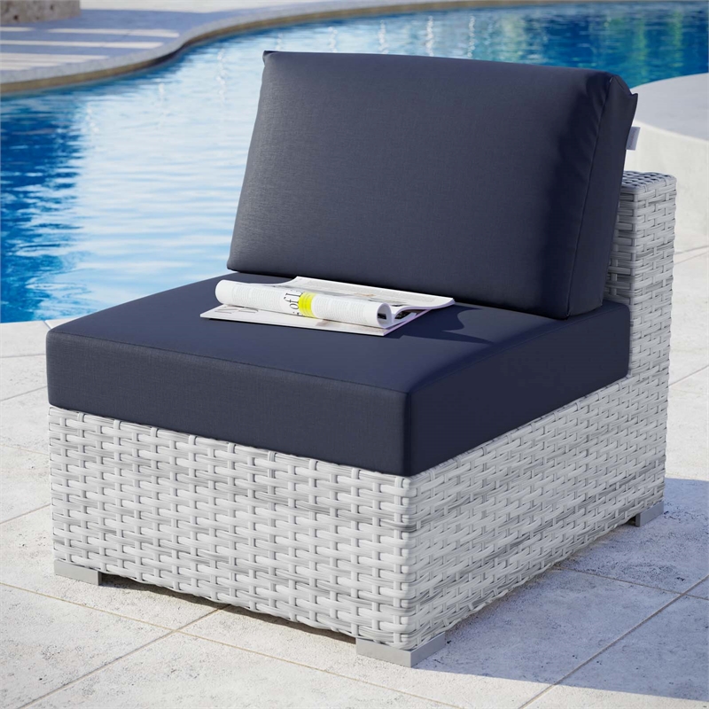 Modway Convene Modern Fabric Outdoor Patio Armless Chair in Light Gray/Navy