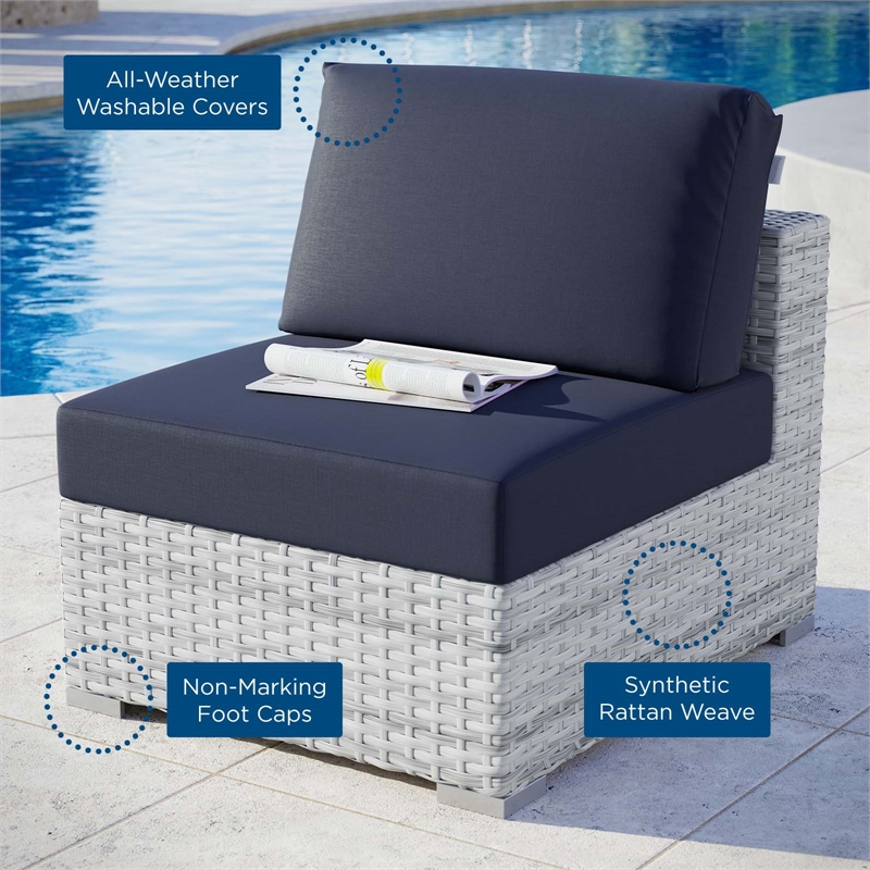 Modway Convene Modern Fabric Outdoor Patio Armless Chair in Light Gray/Navy