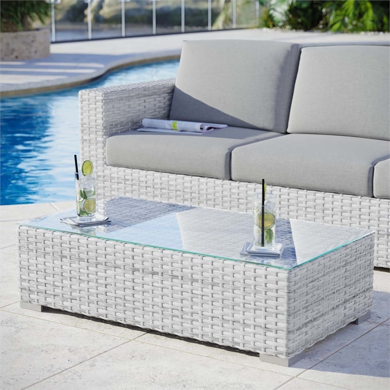 Modway Convene Rattan Outdoor Patio Coffee Table in Light Gray