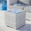 Modway Convene Square Rattan Outdoor Patio Side Table in Light Gray
