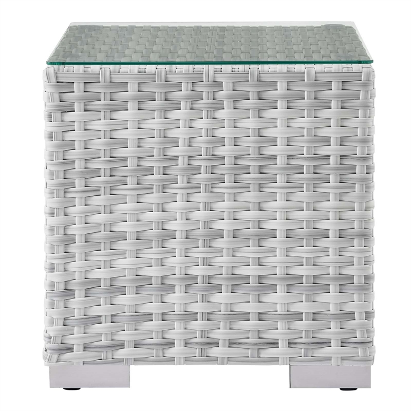 Modway Convene Square Rattan Outdoor Patio Side Table in Light Gray