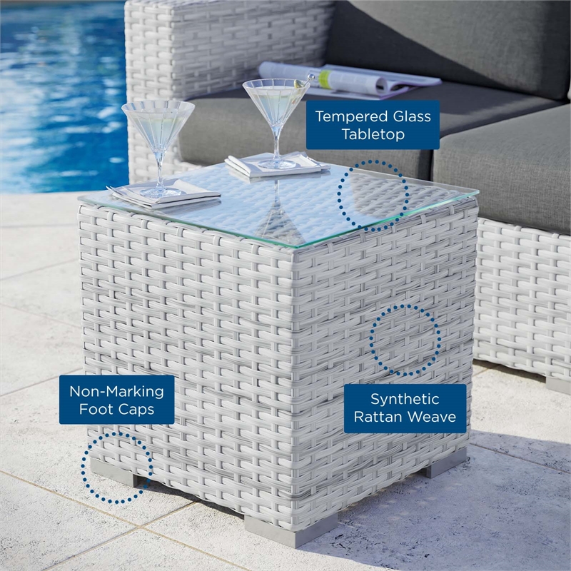 Modway Convene Square Rattan Outdoor Patio Side Table in Light Gray