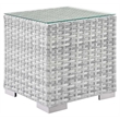 Modway Convene Square Rattan Outdoor Patio Side Table in Light Gray