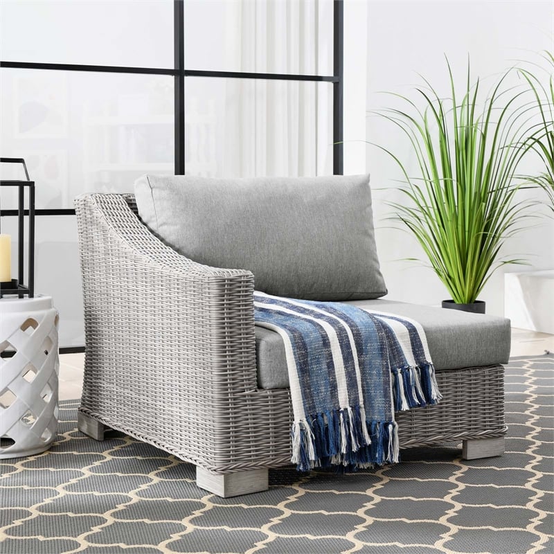 Modway Conway Rattan & Fabric Outdoor Patio Left-Arm Chair in Light Gray